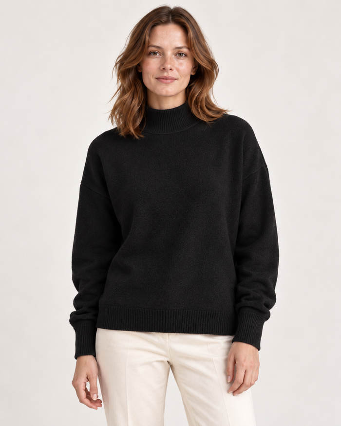 Women's polo neck jumper in black, front view