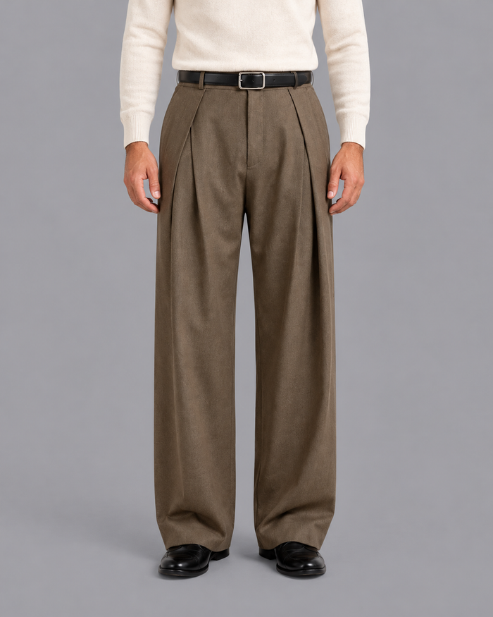 Men's Pleated Trousers - Wide Leg Relaxed Tailored Smart Casual