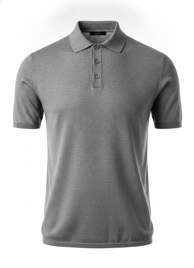 Men's Knit Polo Shirt - Ribbed Collar Button Placket