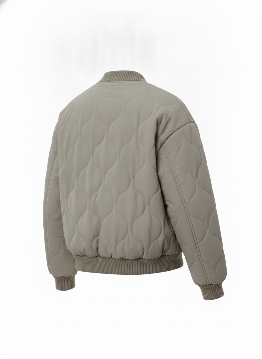 Women's Quilted Bomber Jacket - Lined Full Zip with Ribbed Trim