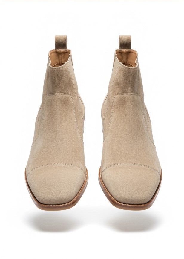 Men's Suede Ankle Boots - Square Toe Slip-On Elasticated