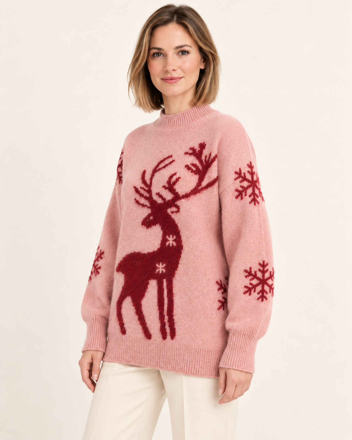 Pink high neck reindeer jumper - image 2