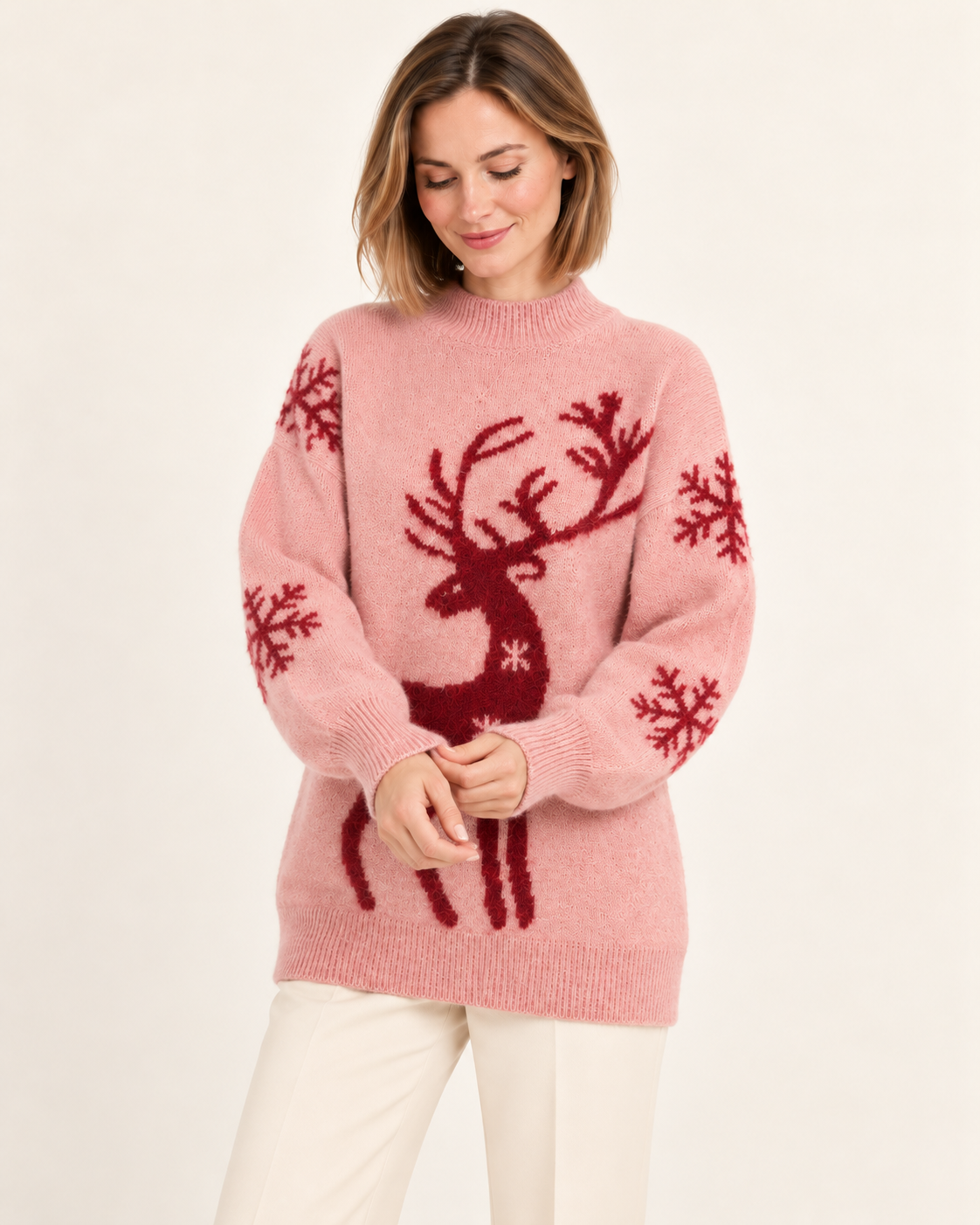 Pink high neck reindeer jumper - image 5