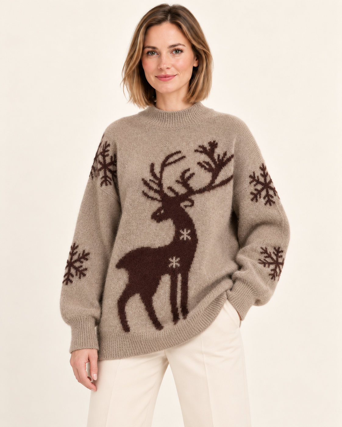 Camel high neck reindeer jumper - image 7