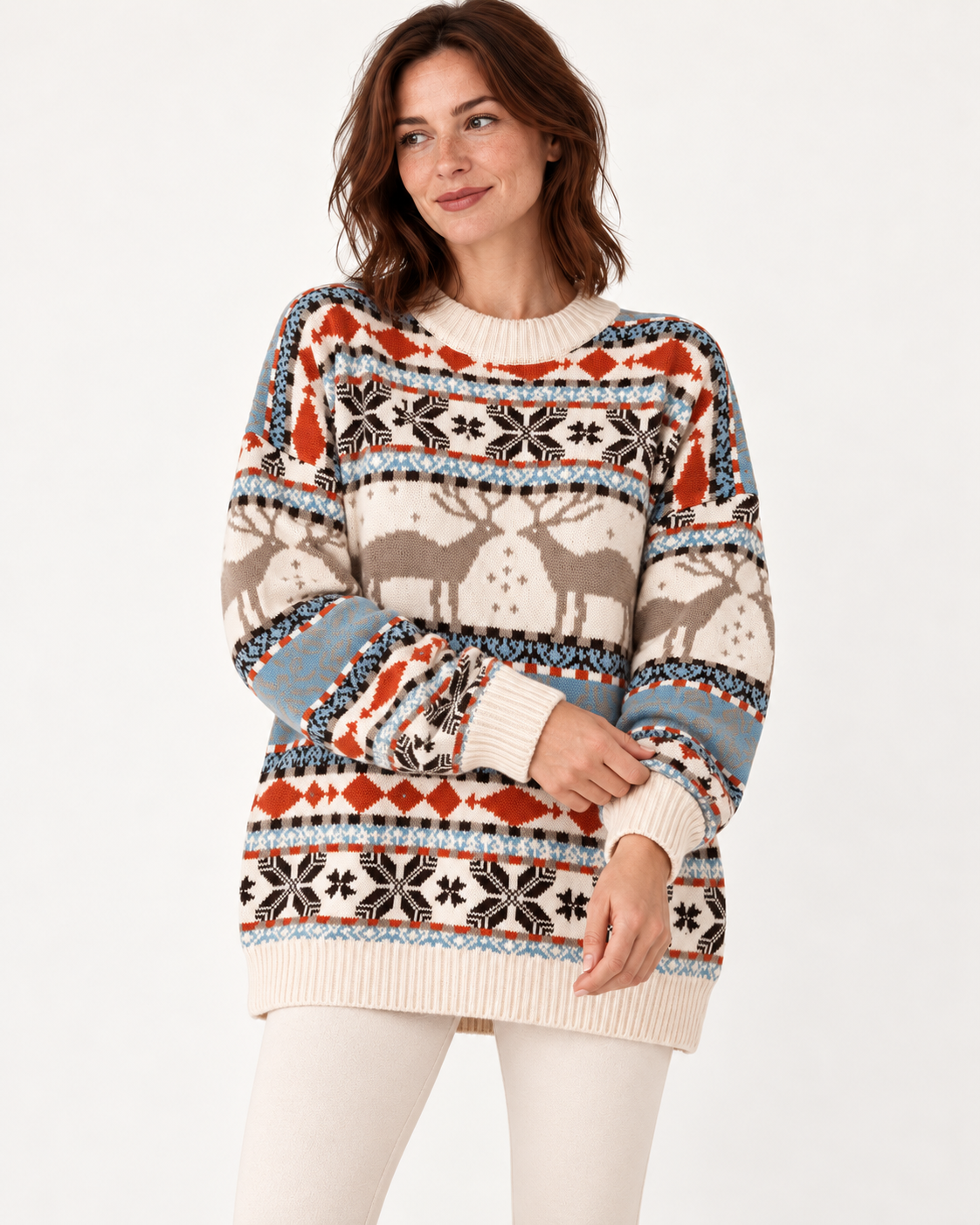 Beige oversized reindeer jumper - image 5