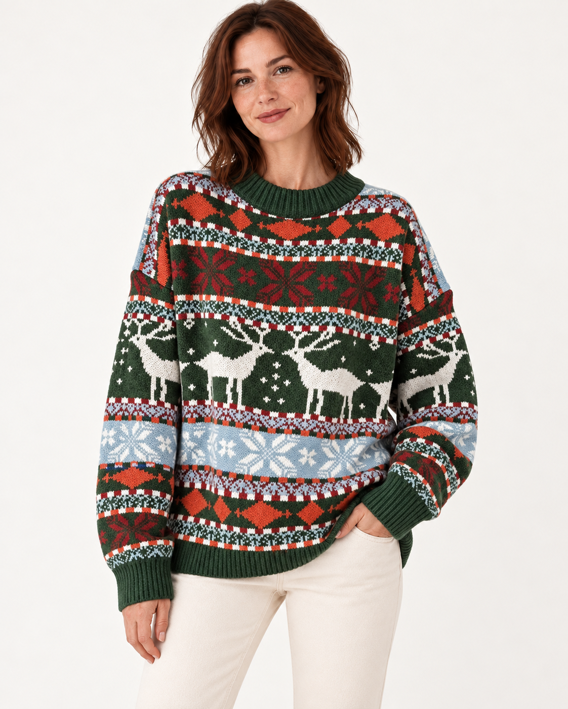 Green oversized reindeer jumper - image 8