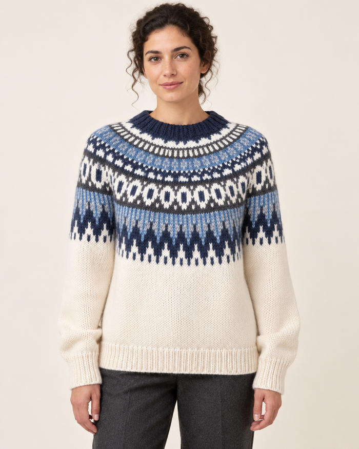 Cream soft knit patterned yoke jumper - image 1