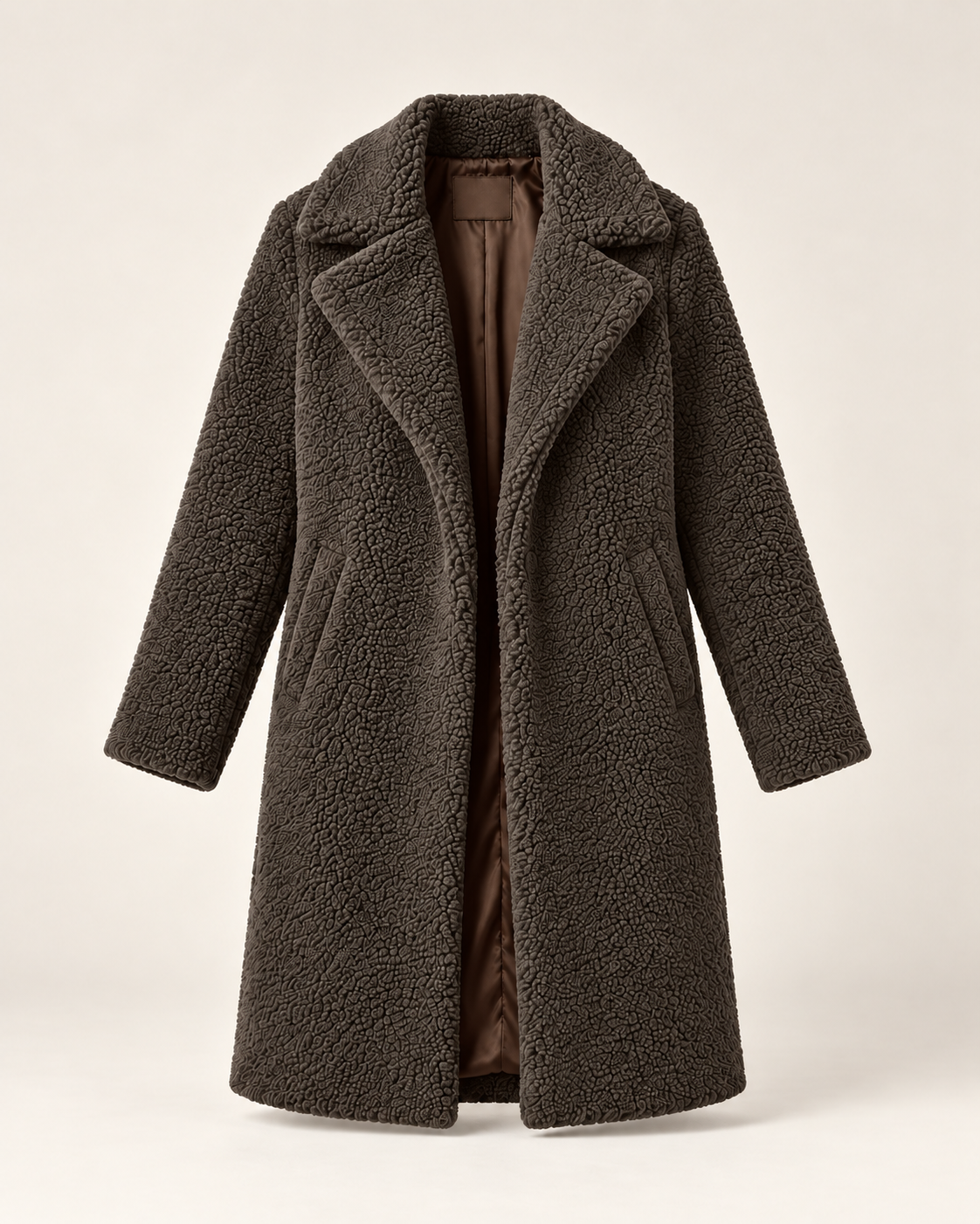 Women's dark grey long textured jacket, ghost mannequin front