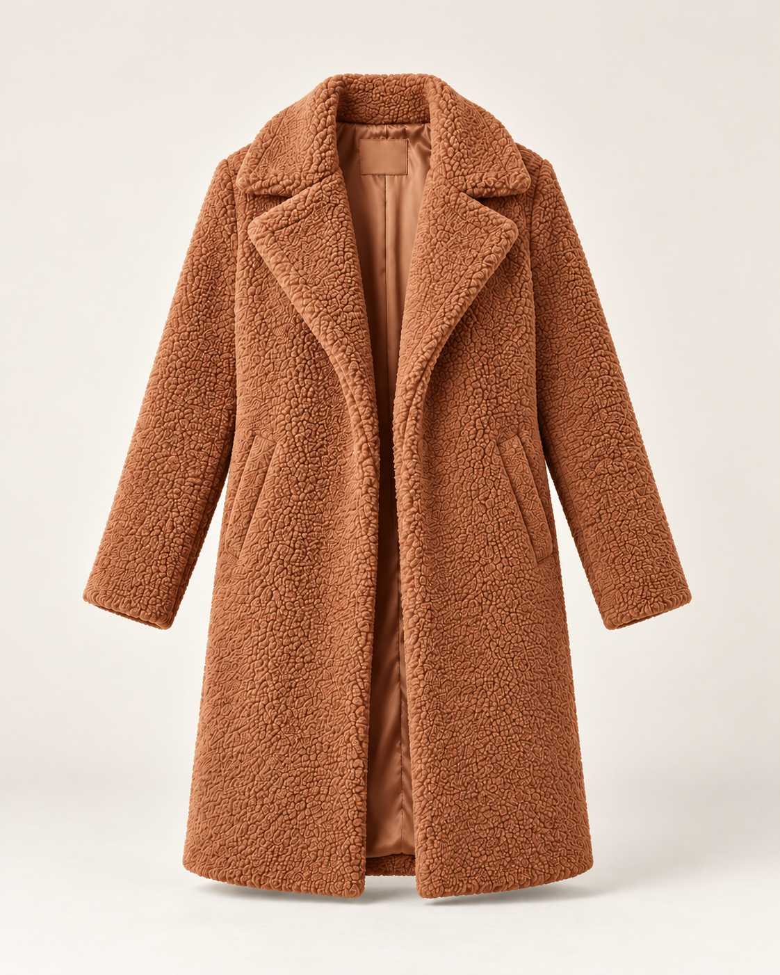Women's orange long textured jacket, ghost mannequin front