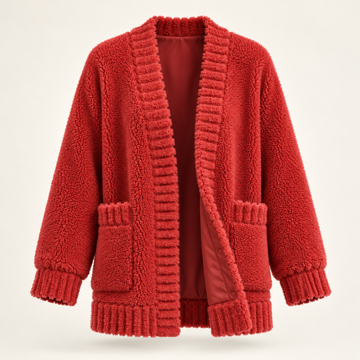 Red alpaca cardigan — ghost mannequin