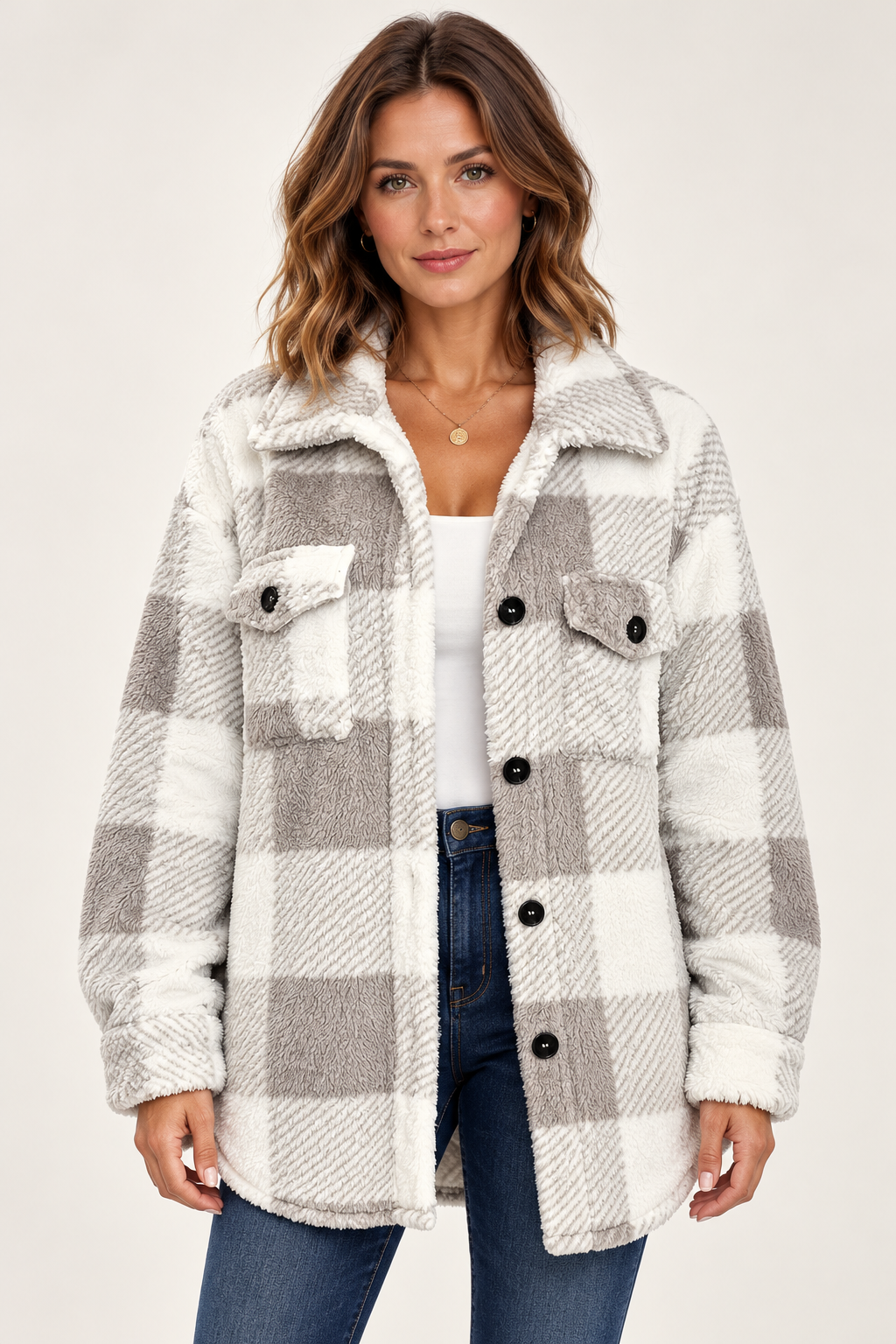 Women's Check Jacket Grey 01 Front