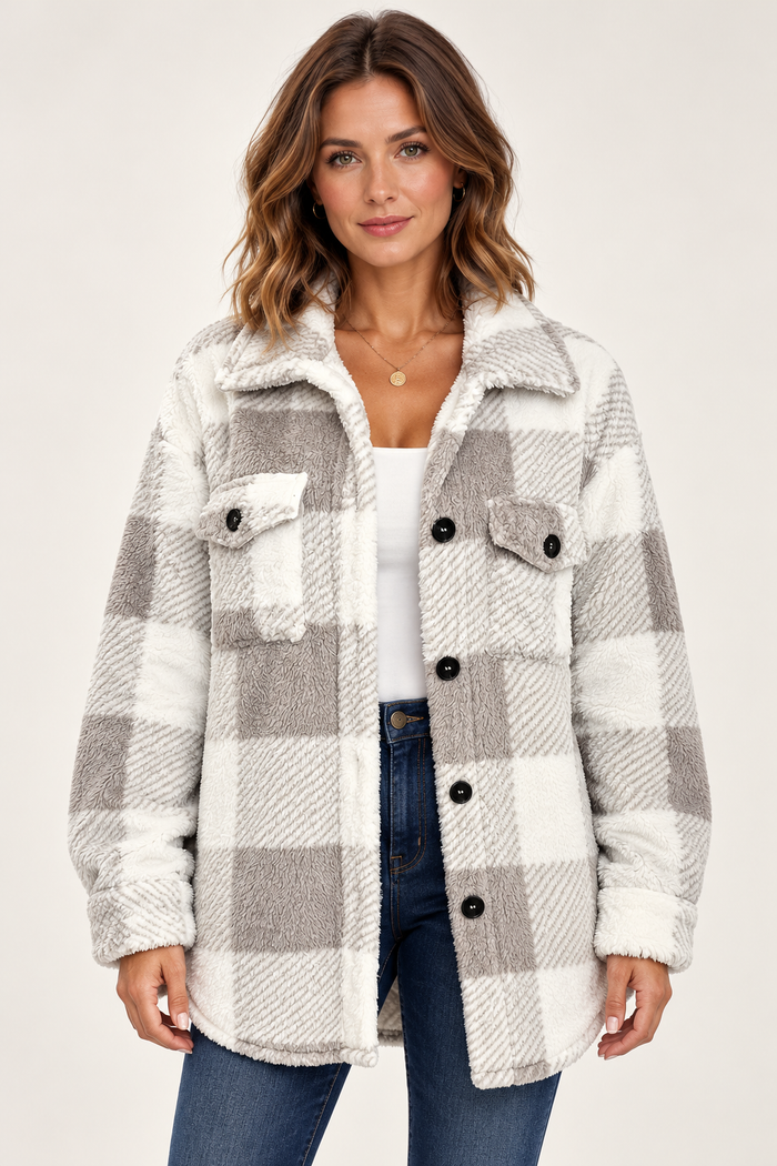 Women's Check Jacket Grey 01 Front