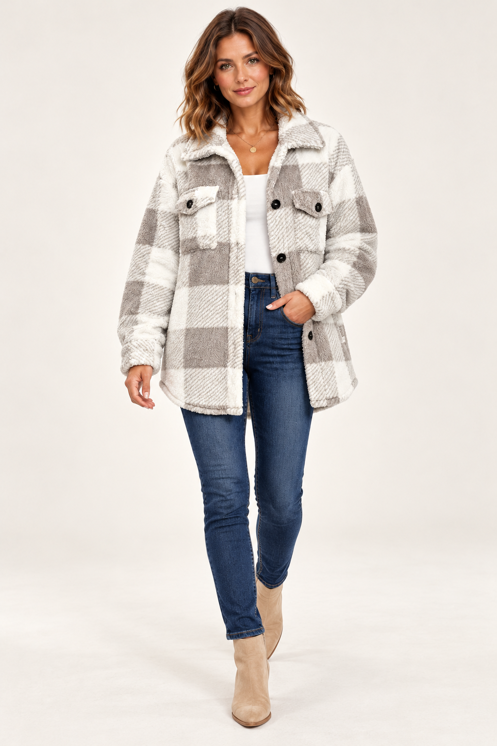 Women's Check Jacket Grey 05 Styling