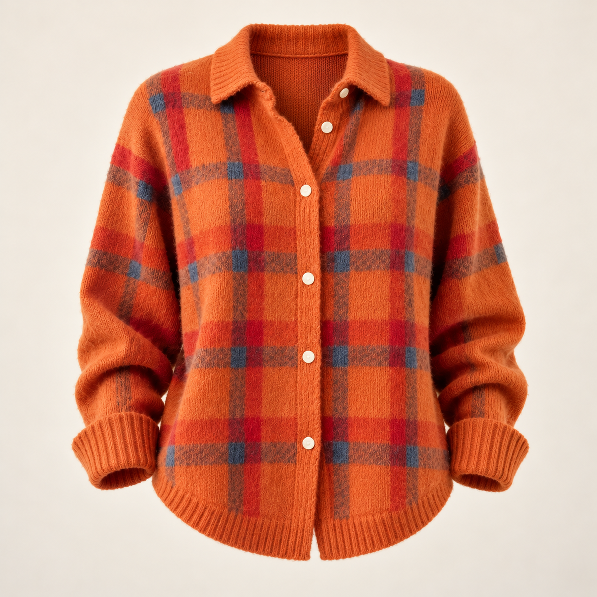 Orange check cardigan — ghost mannequin