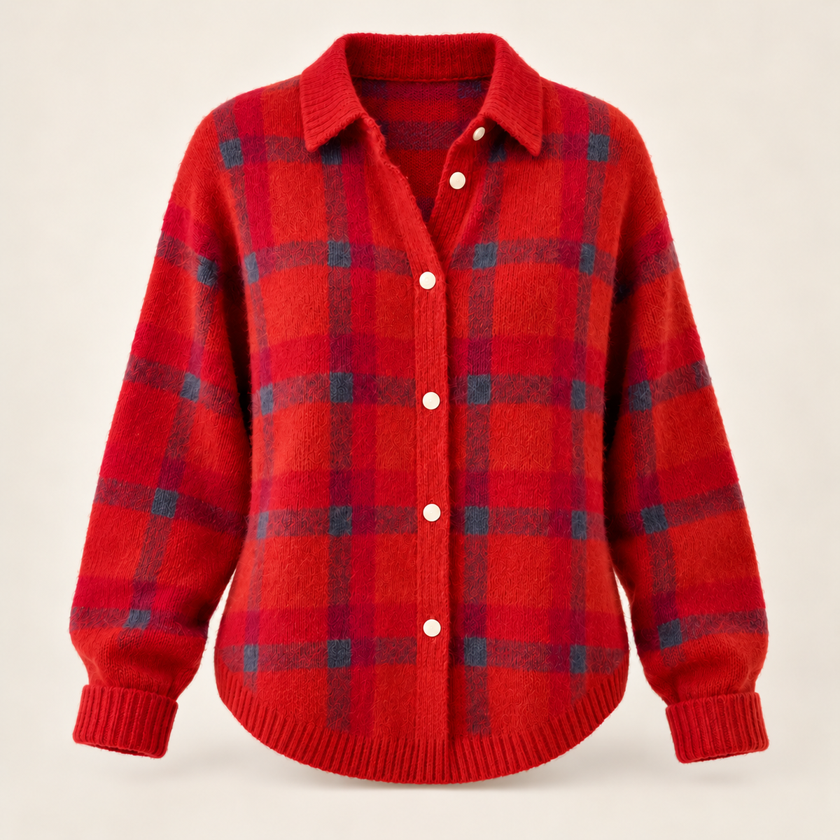 Red check cardigan — ghost mannequin