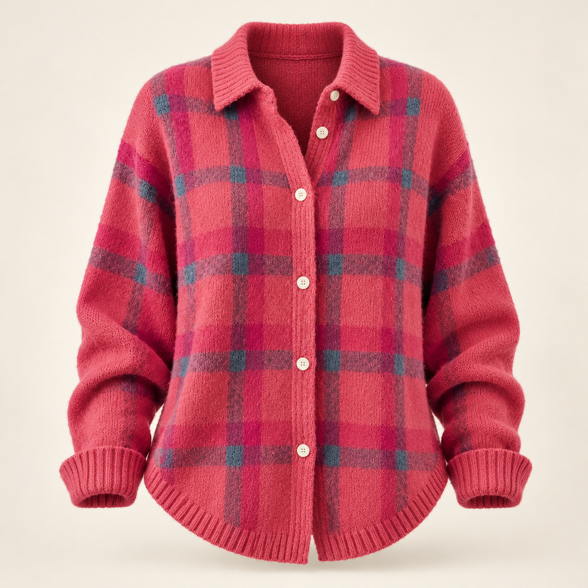 Pink check cardigan — ghost mannequin