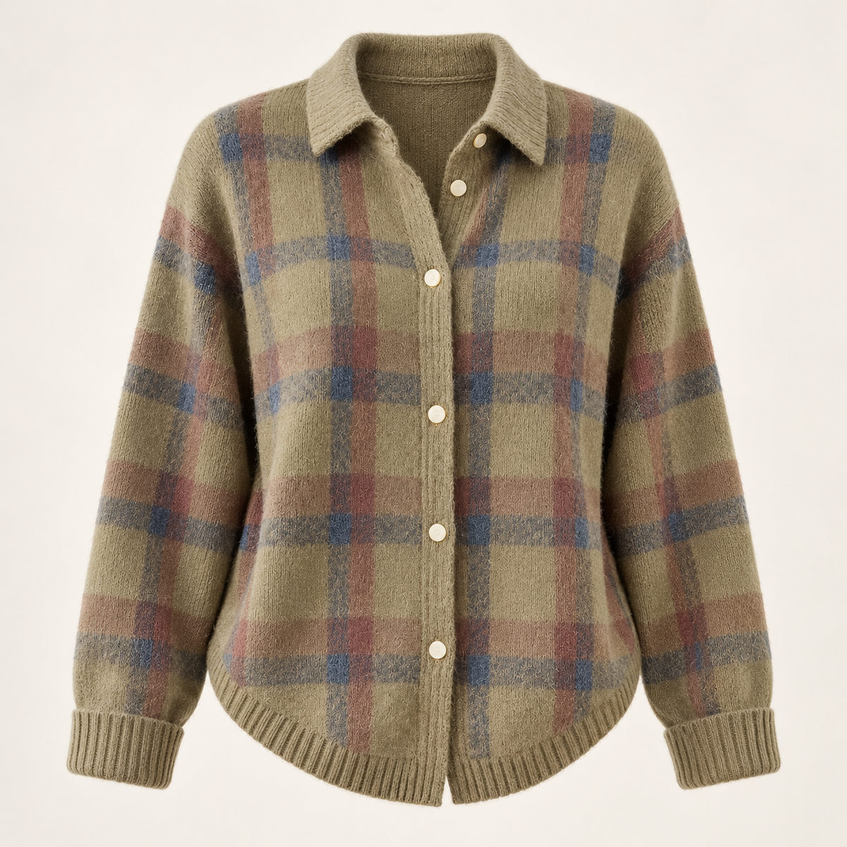 Brown check cardigan — ghost mannequin