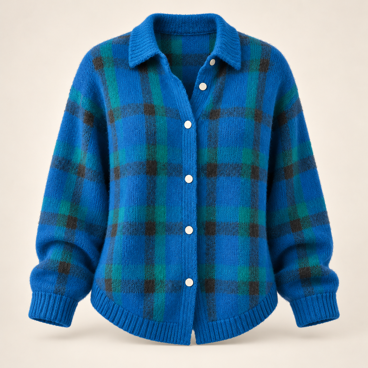 Blue check cardigan — ghost mannequin