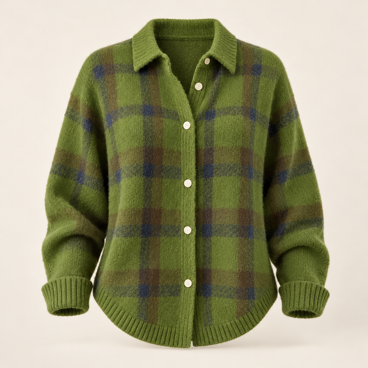 Green check cardigan — ghost mannequin
