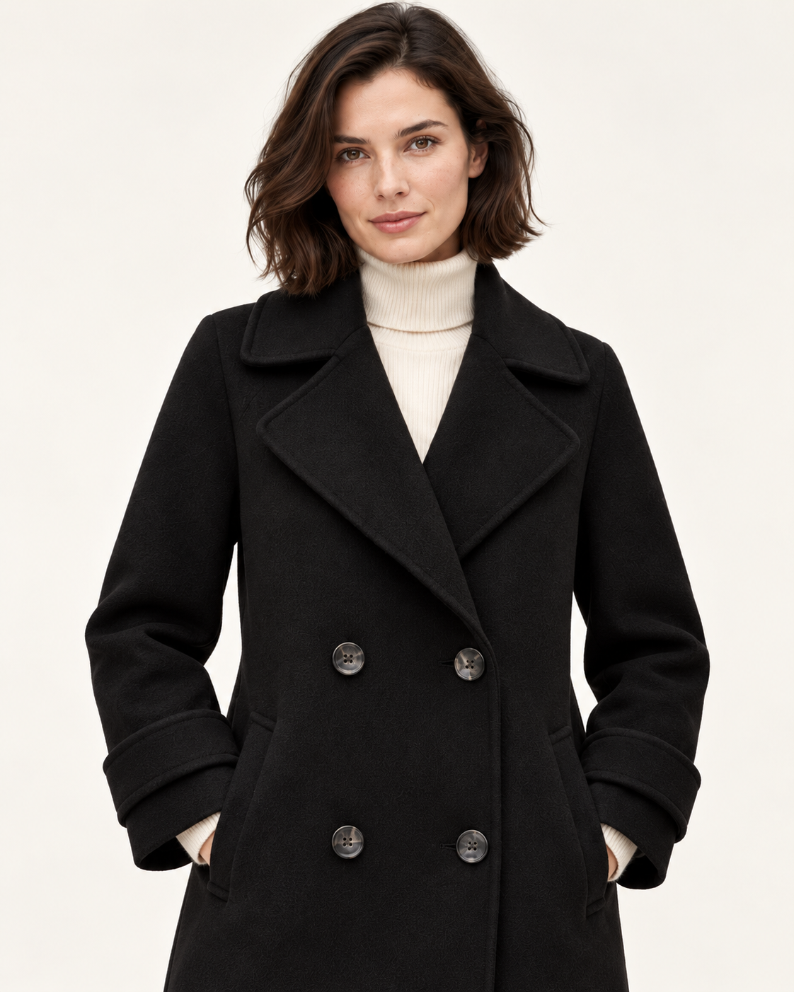 Harevi women's double breasted coat - Black - Collar