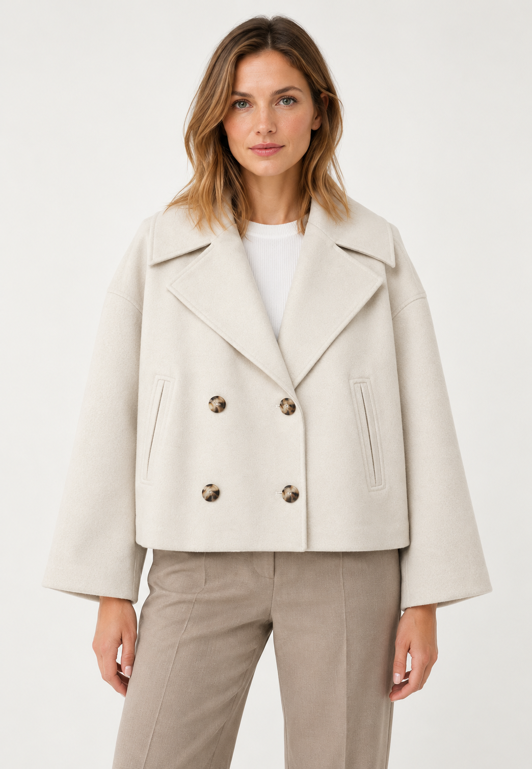 Women's Double Breasted Jacket Beige 01 Front