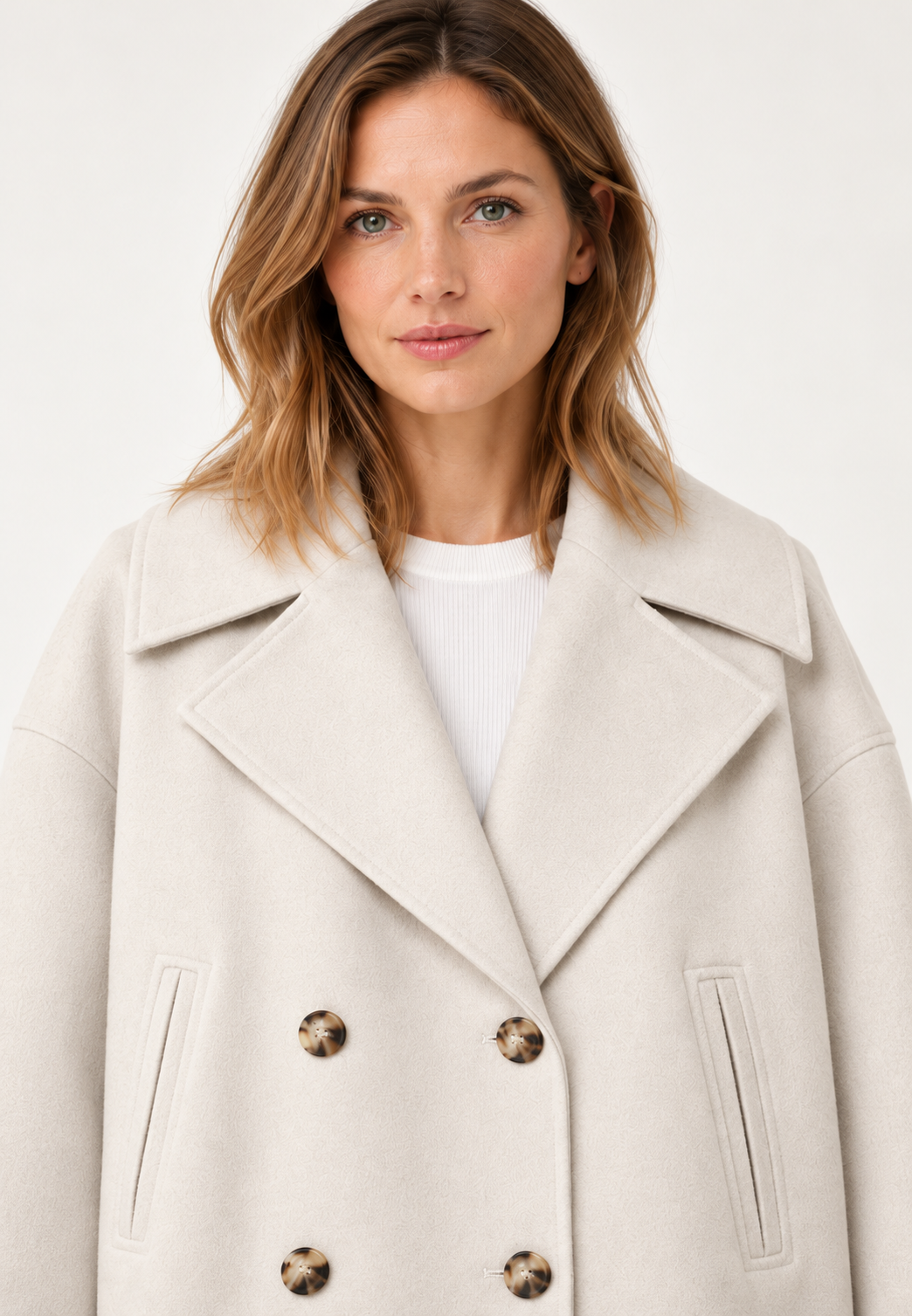 Women's Double Breasted Jacket Beige 04 CloseUp