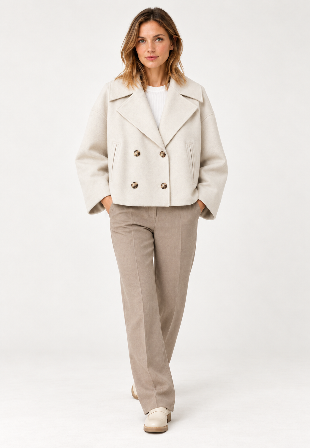 Women's Double Breasted Jacket Beige 05 Styling