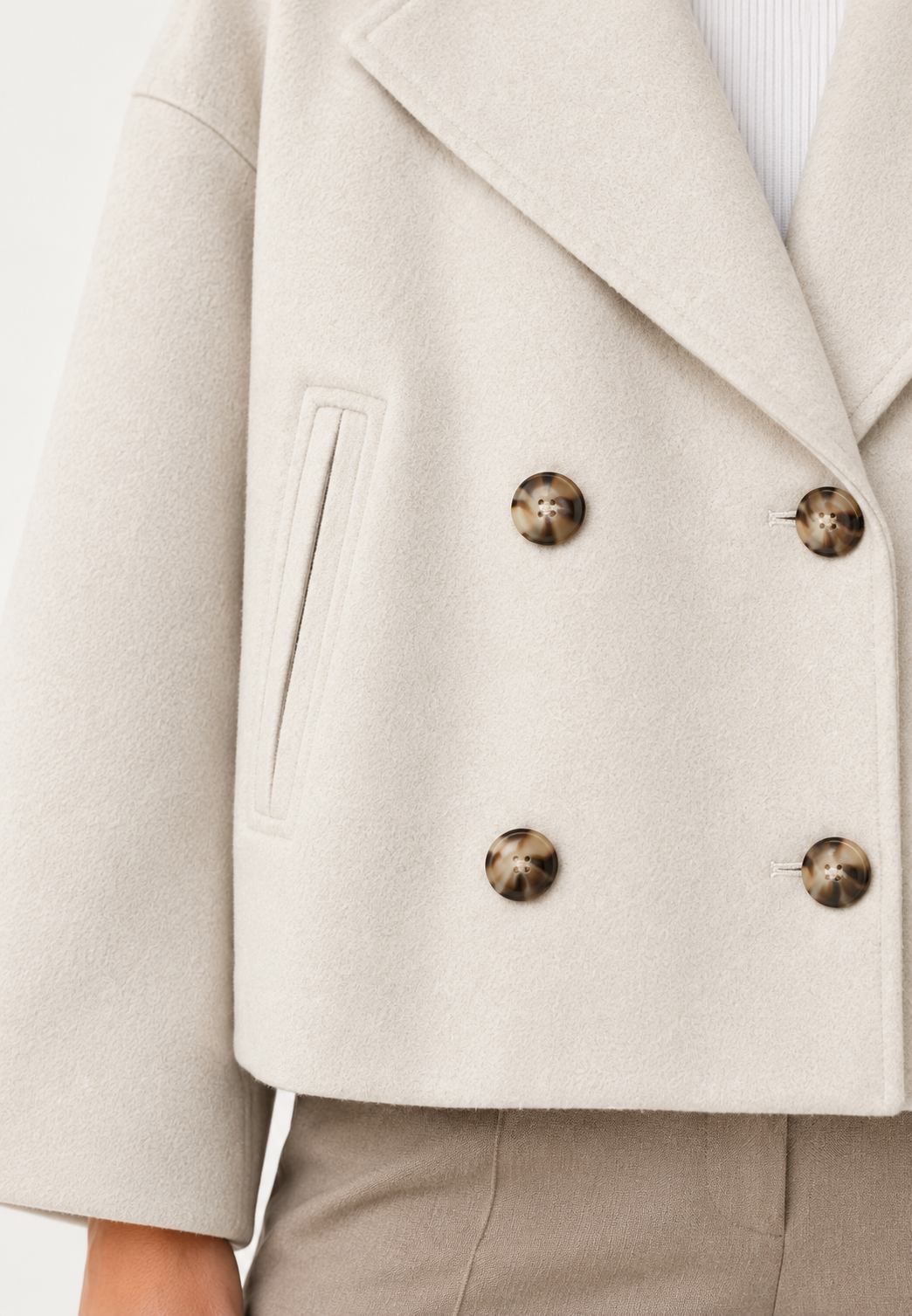 Women's Double Breasted Jacket Beige 06 Detail