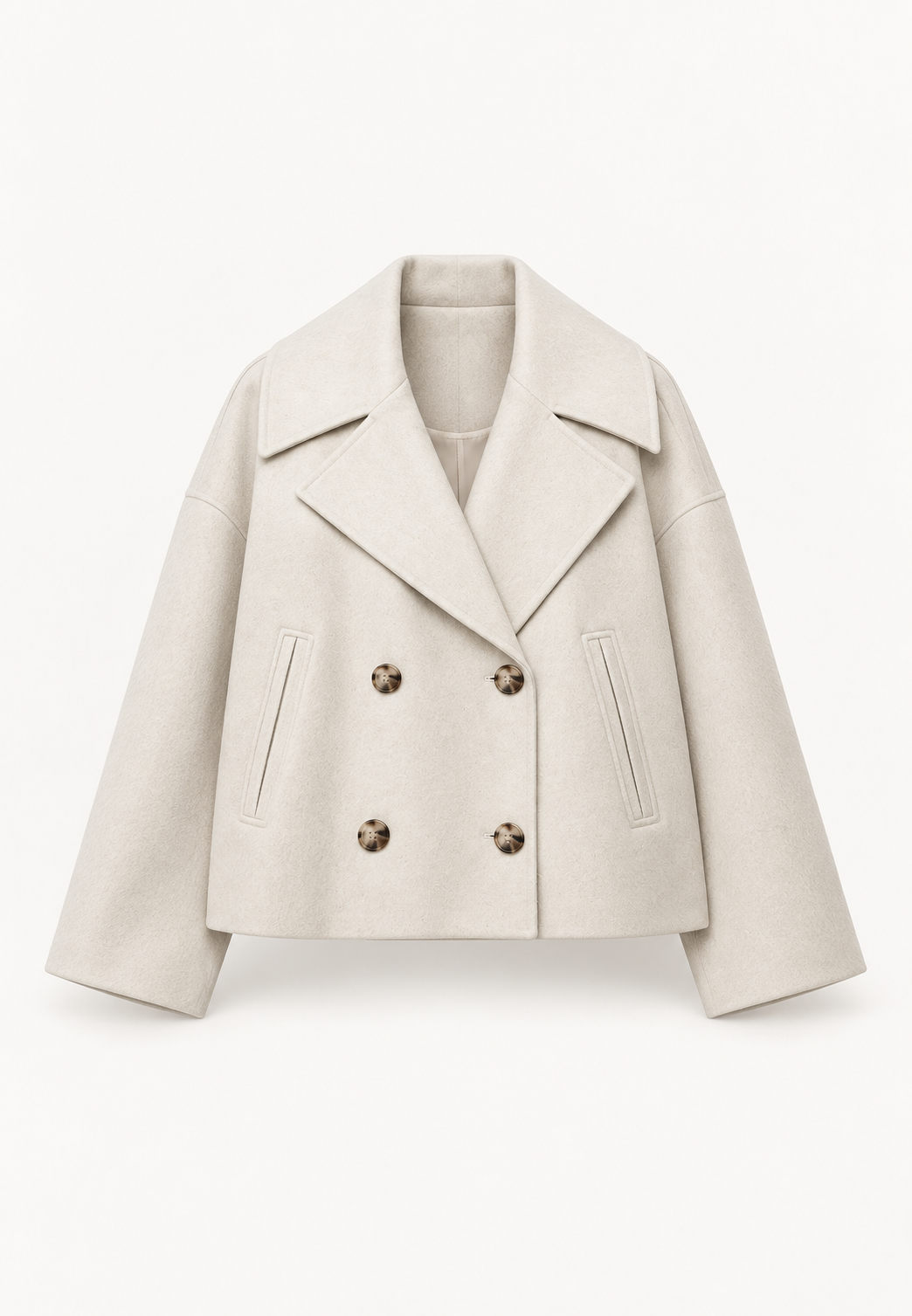 Women's Double Breasted Jacket Beige Ghost Mannequin Front View