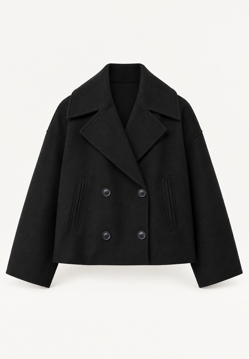 Women's Double Breasted Jacket Black Ghost Mannequin Front View