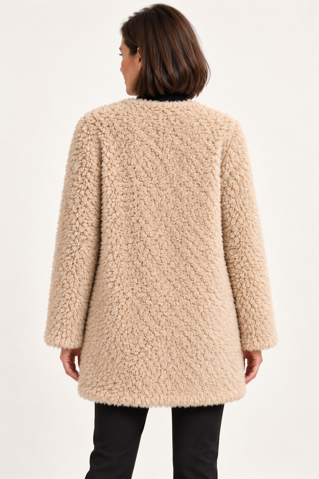 Women's Fluffy Jacket Beige 03 Back