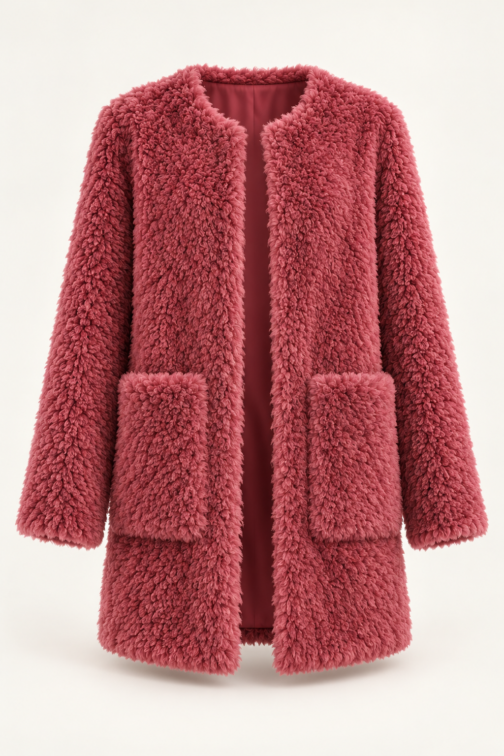 Women's Fluffy Jacket Red Ghost Mannequin Front View