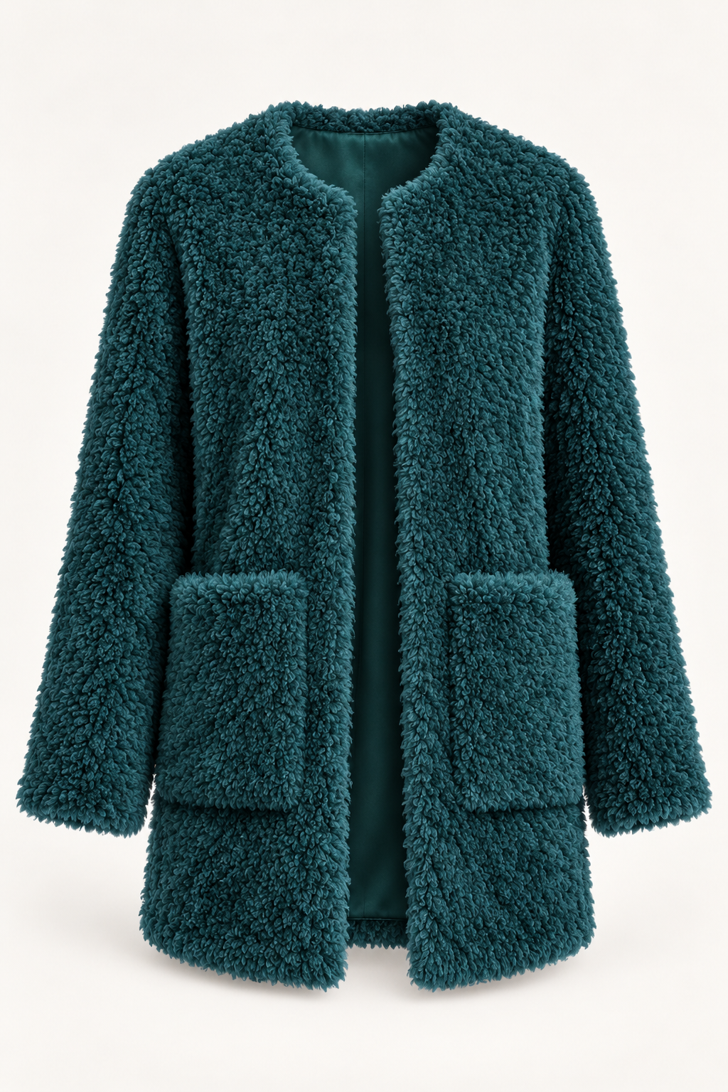 Women's Fluffy Jacket Mint Green Ghost Mannequin Front View
