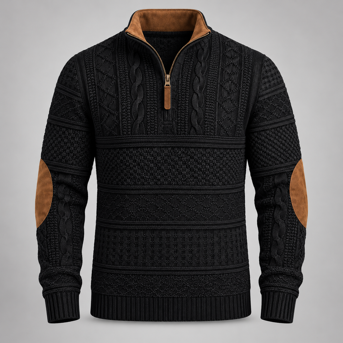 Black patterned half zip jumper - front