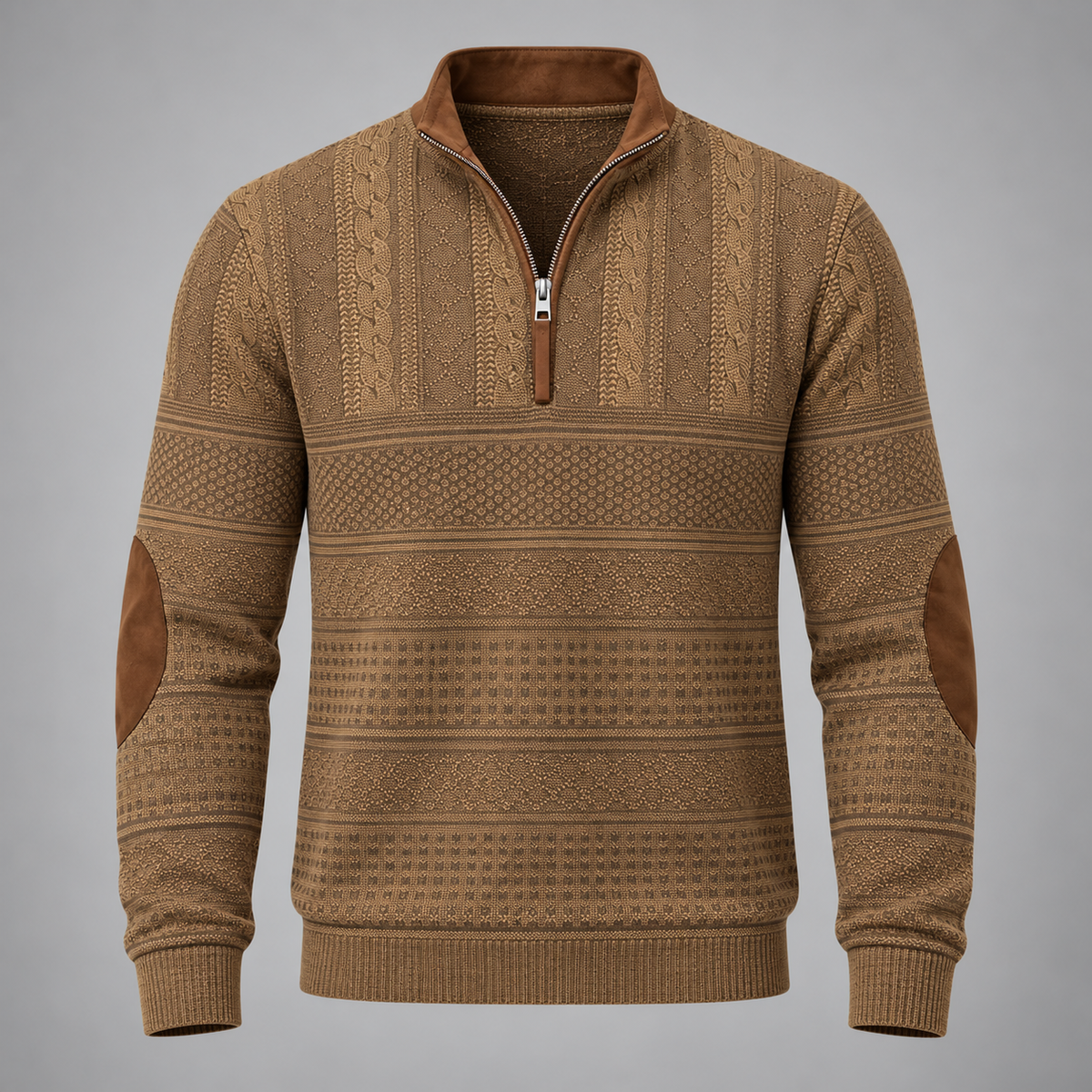 Light Brown patterned half zip jumper - front