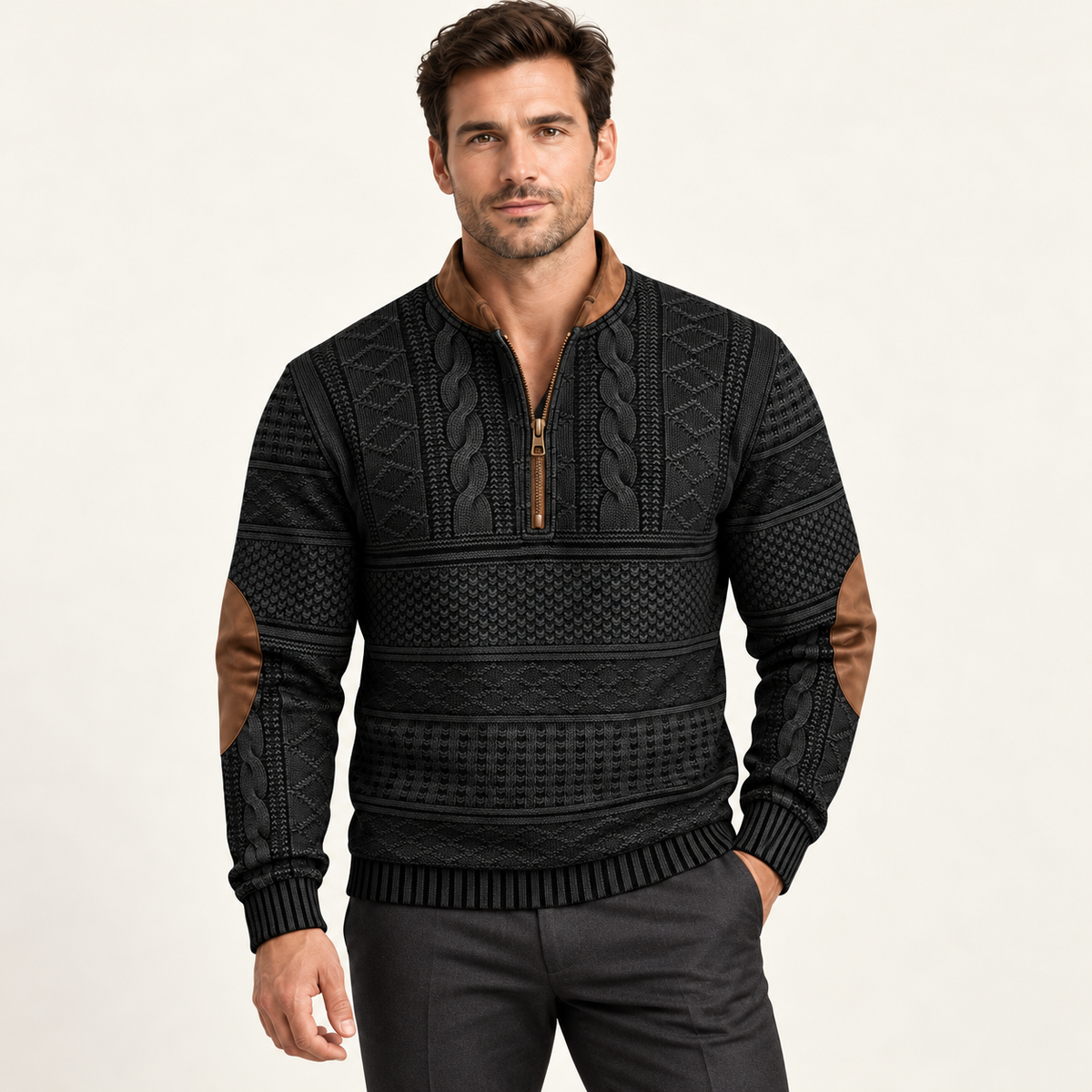 Harevi half zip jumper on model – 05-styling