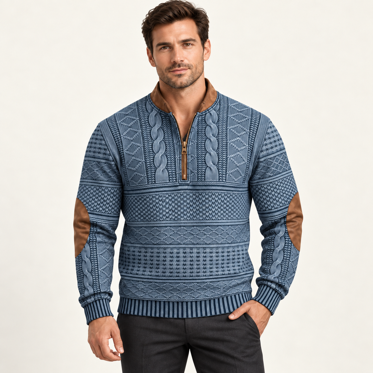Harevi half zip jumper on model – 09-blue