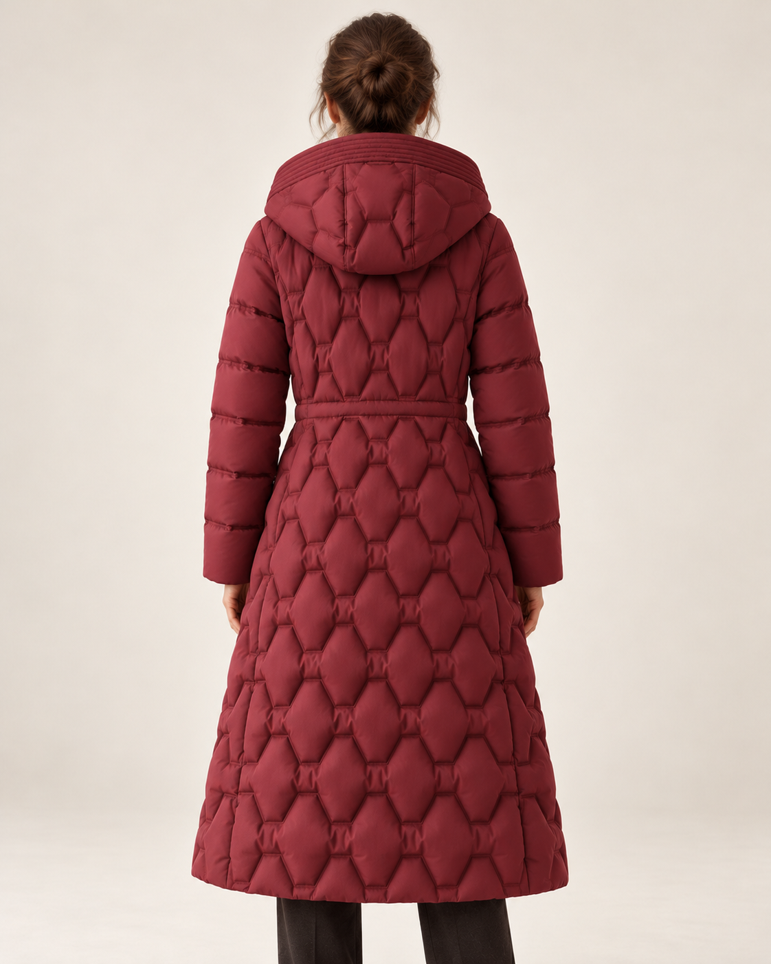 Women's Long Puffer Coat - Waterproof Hooded Down Windproof Parka - Red - back view (derived)