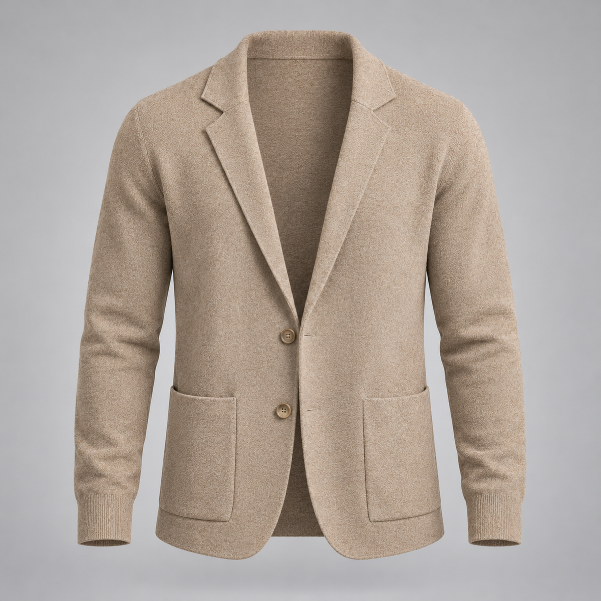 Beige lapel knit cardigan - front