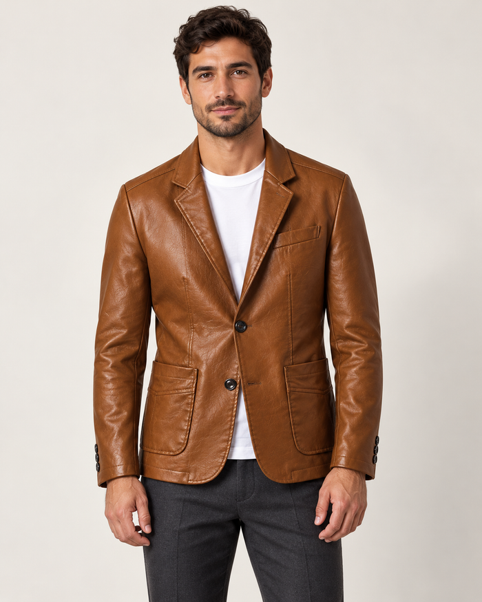 Men's blazer in brown, front view