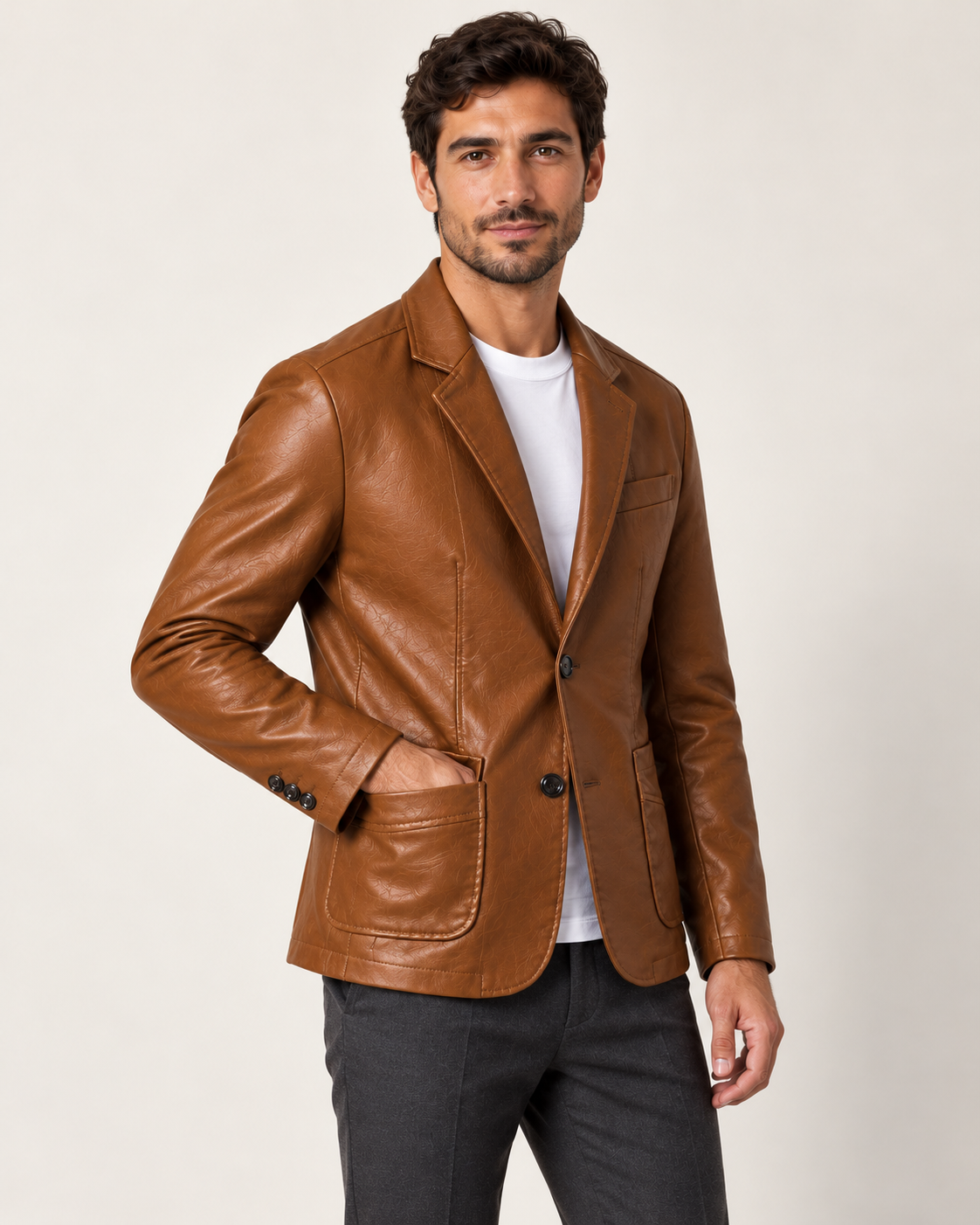Men's blazer in brown, three-quarter view