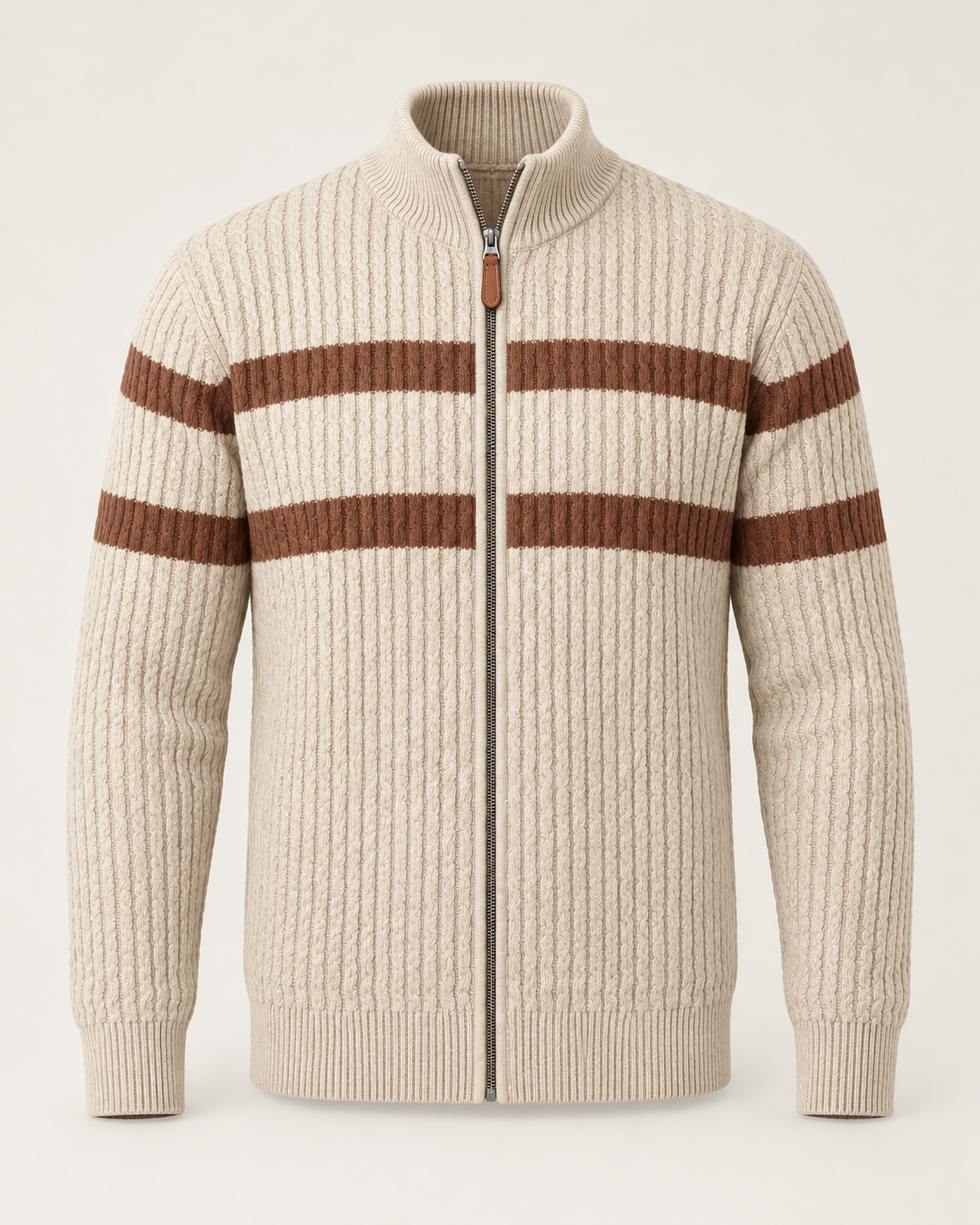 Harevi men's cable knit zip cardigan - Beige - product only
