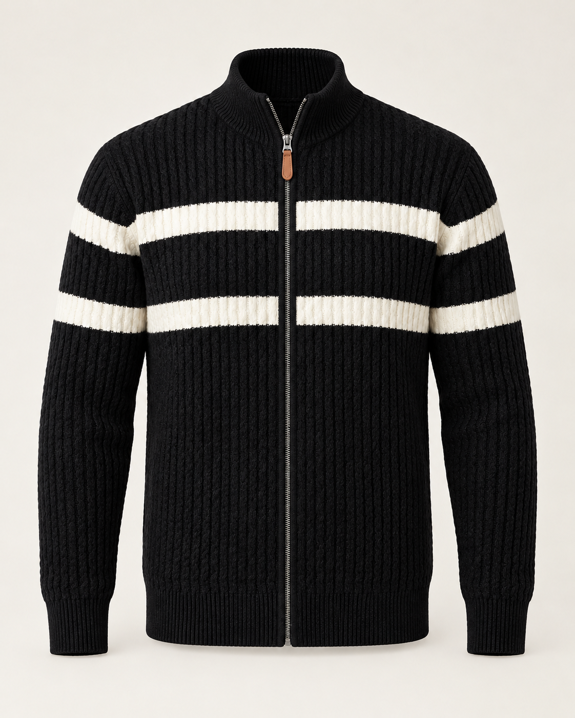 Harevi men's cable knit zip cardigan - Charcoal - product only