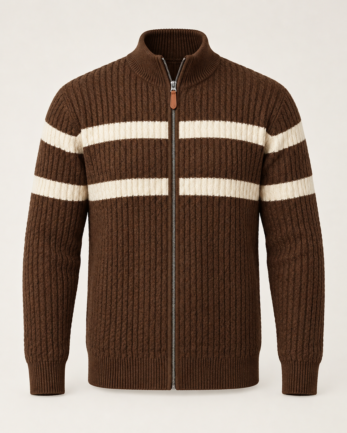 Harevi men's cable knit zip cardigan - Espresso - product only
