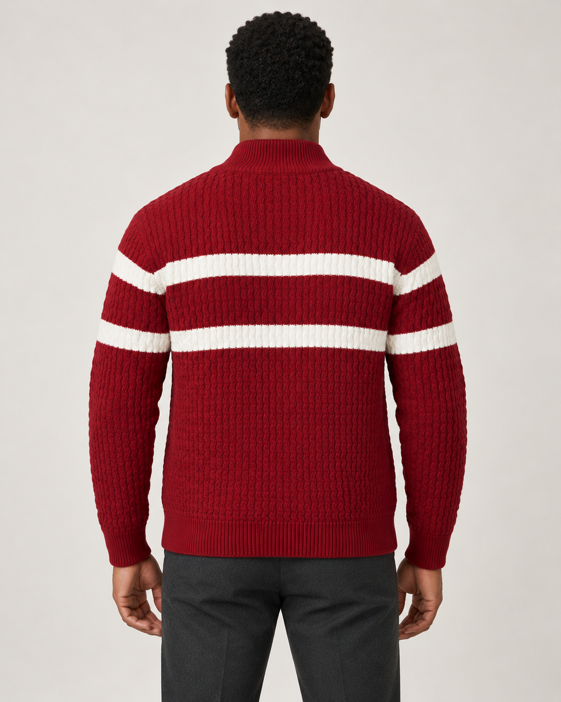 Harevi men's cable knit zip cardigan - Red - model photo 3