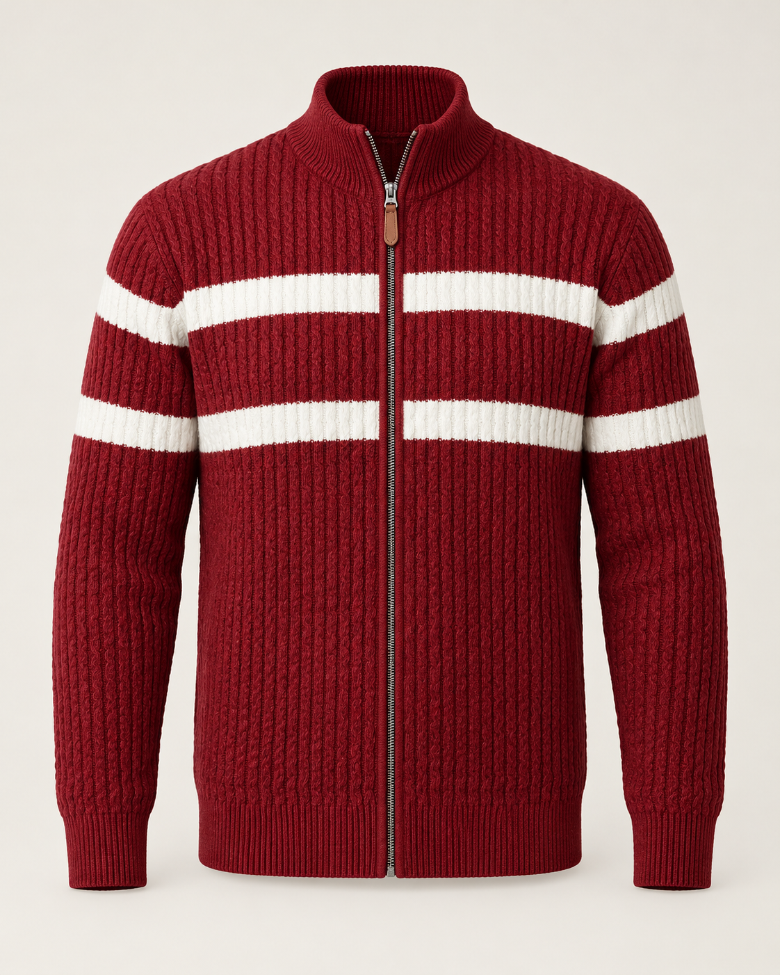 Harevi men's cable knit zip cardigan - Red - product only