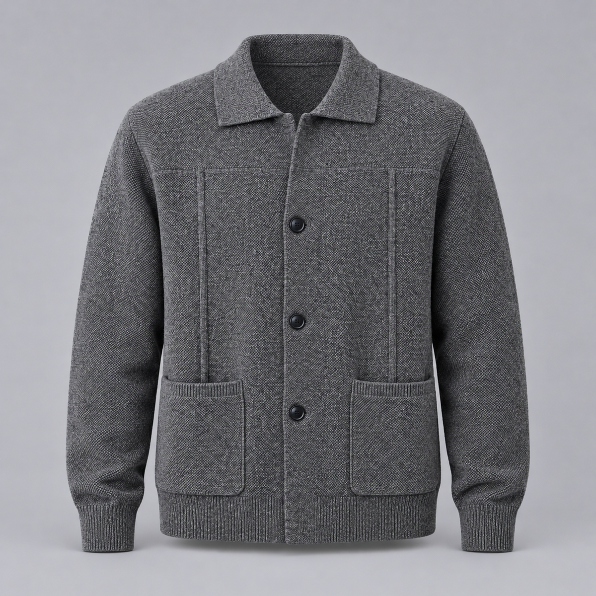 Men's Cardigan - Cashmere Blend Knitted Overshirt Jacket Patch Pockets