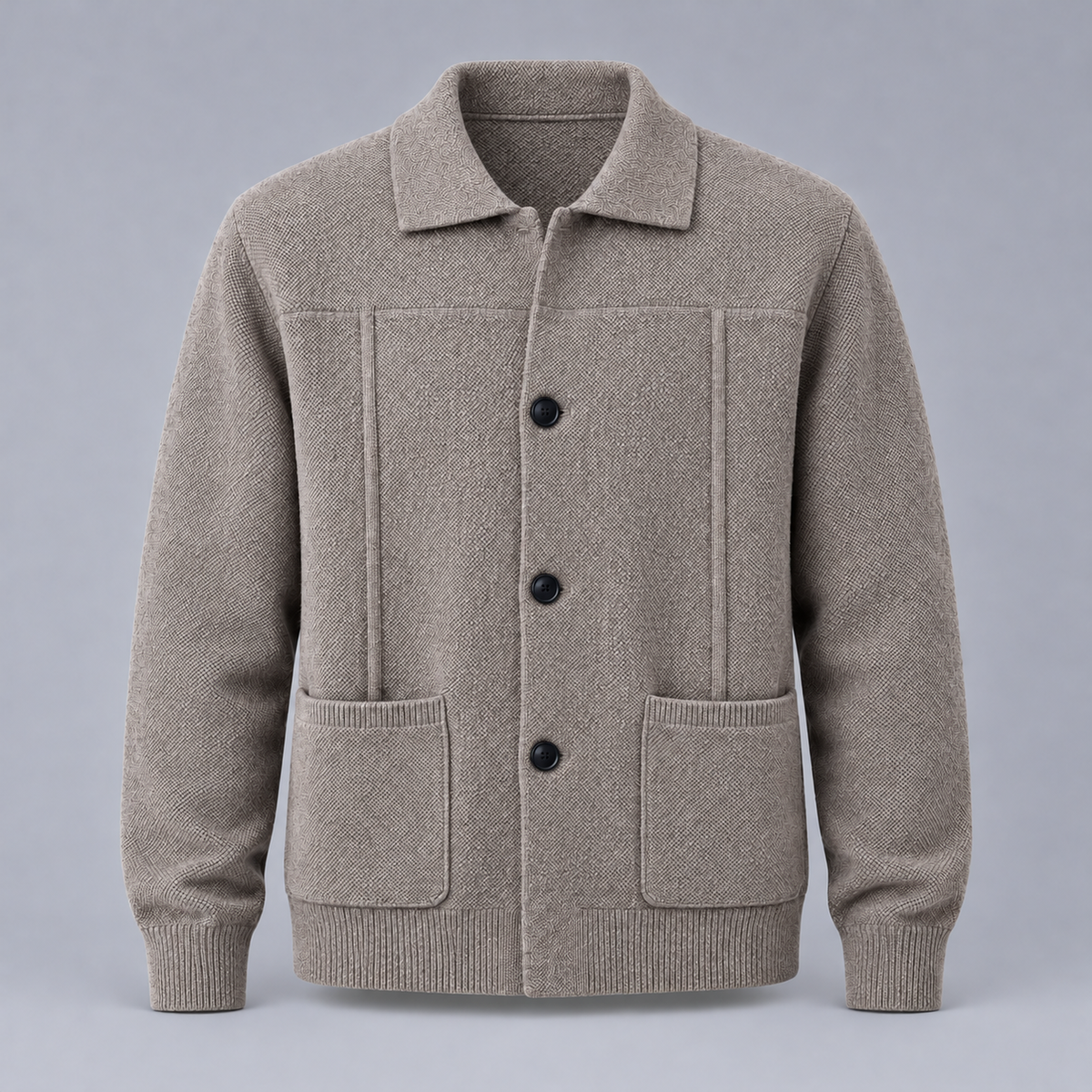 Men's Cardigan - Cashmere Blend Knitted Overshirt Jacket Patch Pockets
