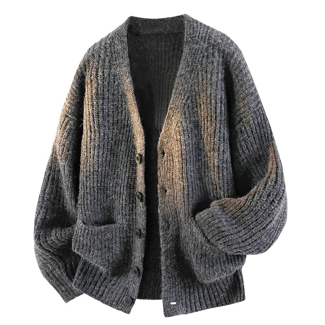 Men's Cardigan - Oversized Brushed Knit V Neck Patch Pockets