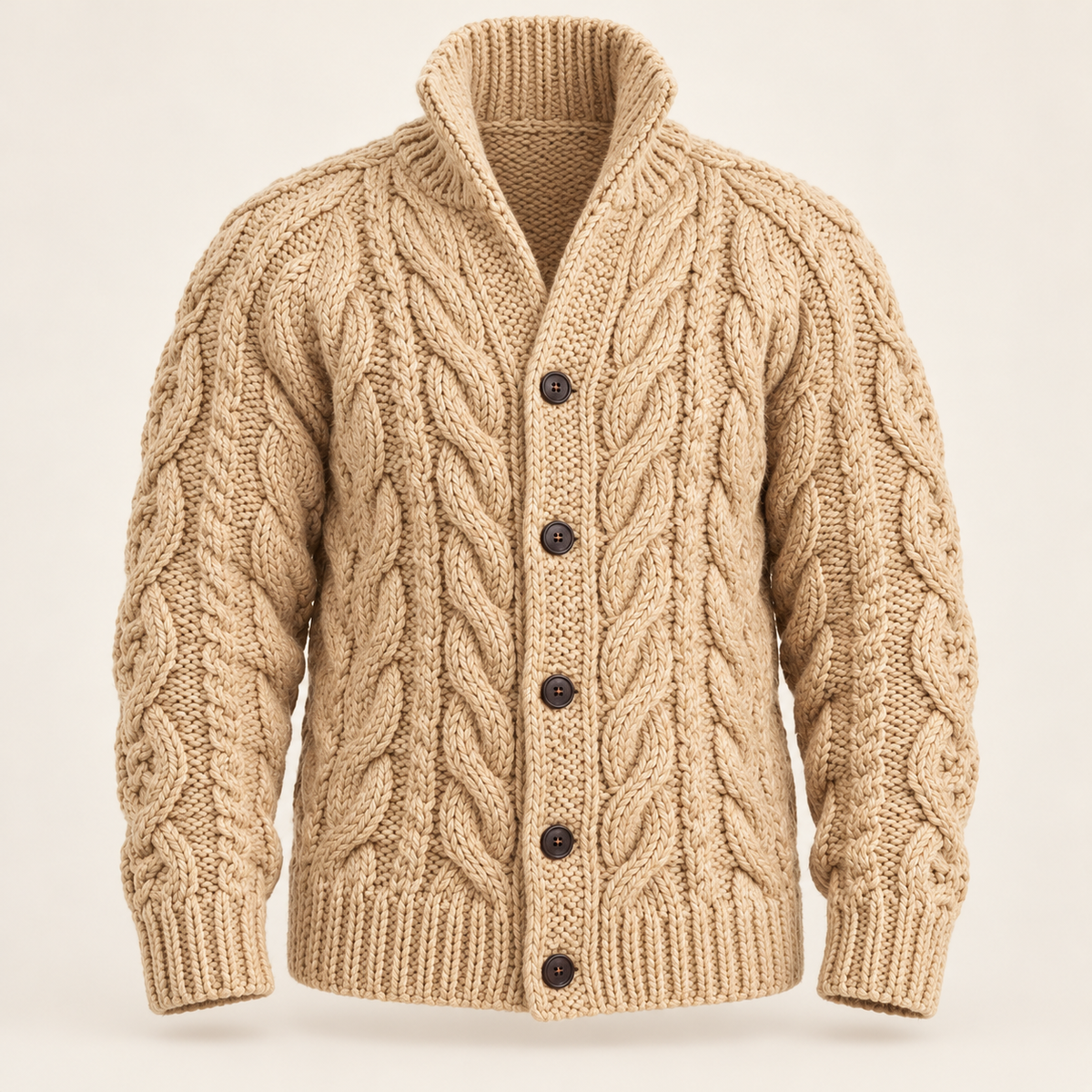 Men's stand collar cardigan in beige, product view